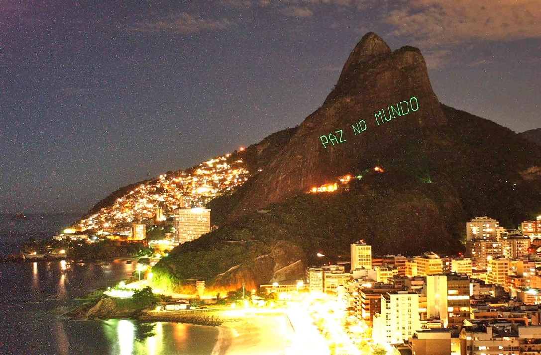 The Hello World Project, laser projection at UN Headquarters, New York, 2003
