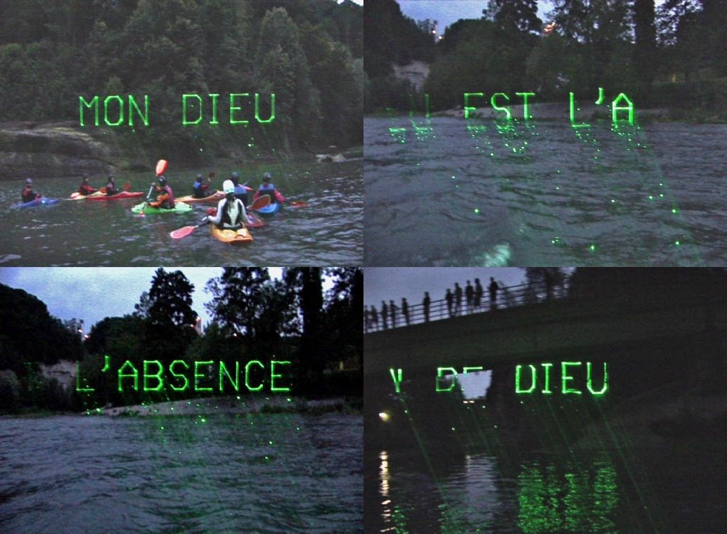 Procession flottante, mobile laser projection, Sarine river, Fribourg, 2007