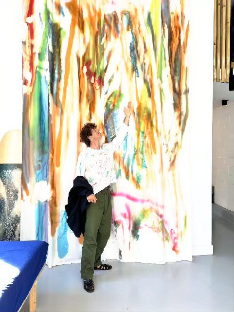 Untitled, studio view, Procion color dye on cotton, 500x300 cm, 2024